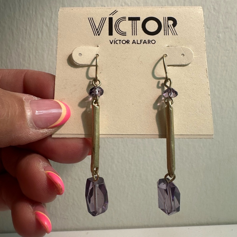 Victor Alfaro Gold and Purple Linear Earrings